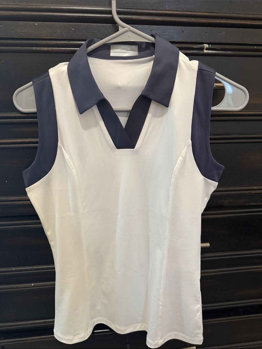 Callaway White Sleeveless Polo Tank with Navy Trim
